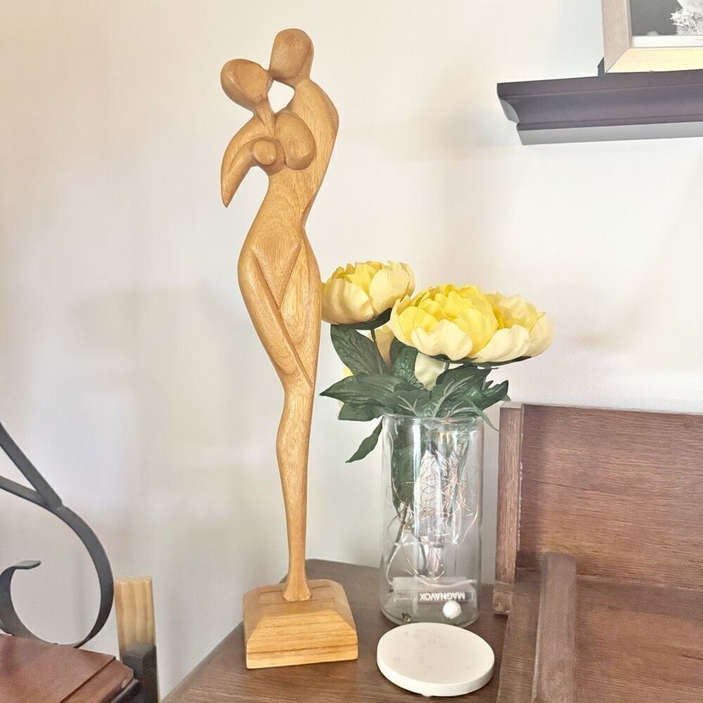 21" Wooden Handmade Abstract Sculpture Statue "Forever Love" Gift Decor Figurine